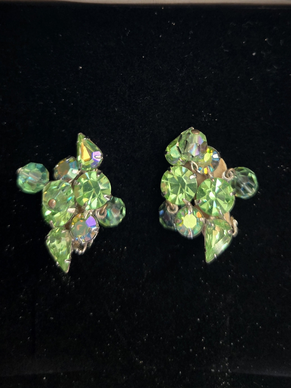 Albert Weiss Lime Green AB Rhinestone Cluster Clip-On Earrings